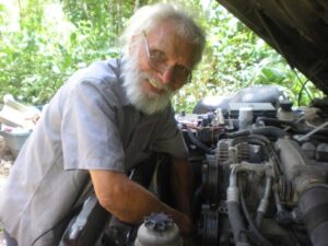Julio tinkering with the hydrogen fuel cell for his Land Rover